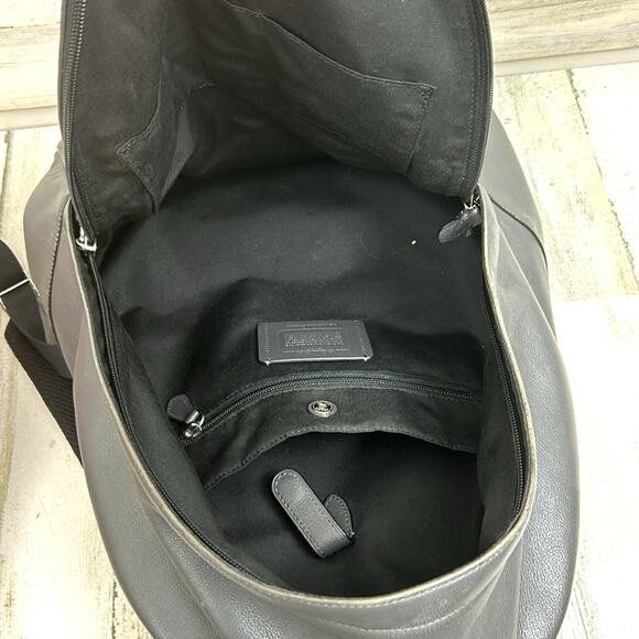 Coach Charles Gray Blue Striped Leather Backpack Men’s Designer Bag - Picture 5 of 10